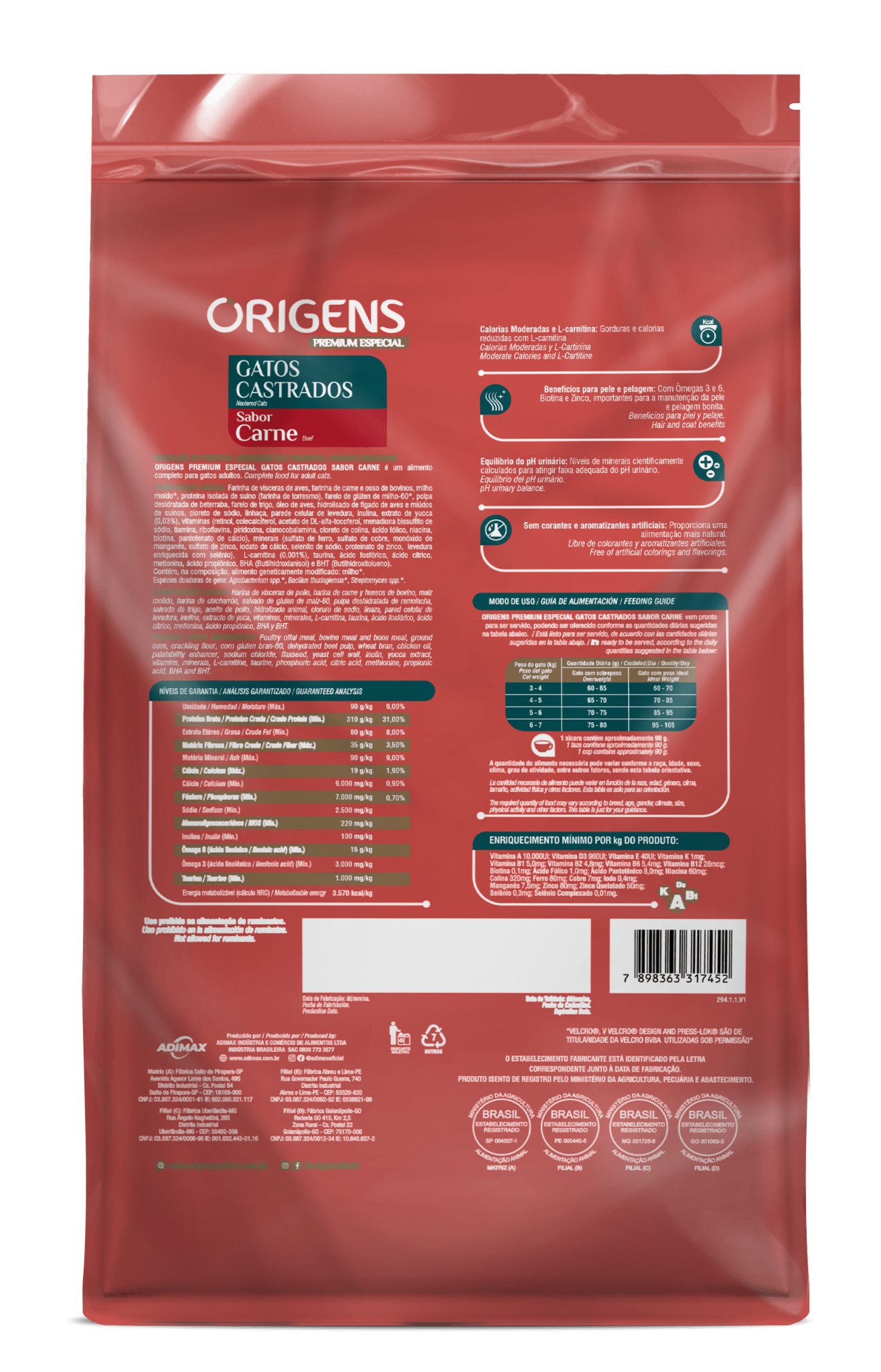 Origens Premium Especial Gatos Castrados Sabor Carne Adimax