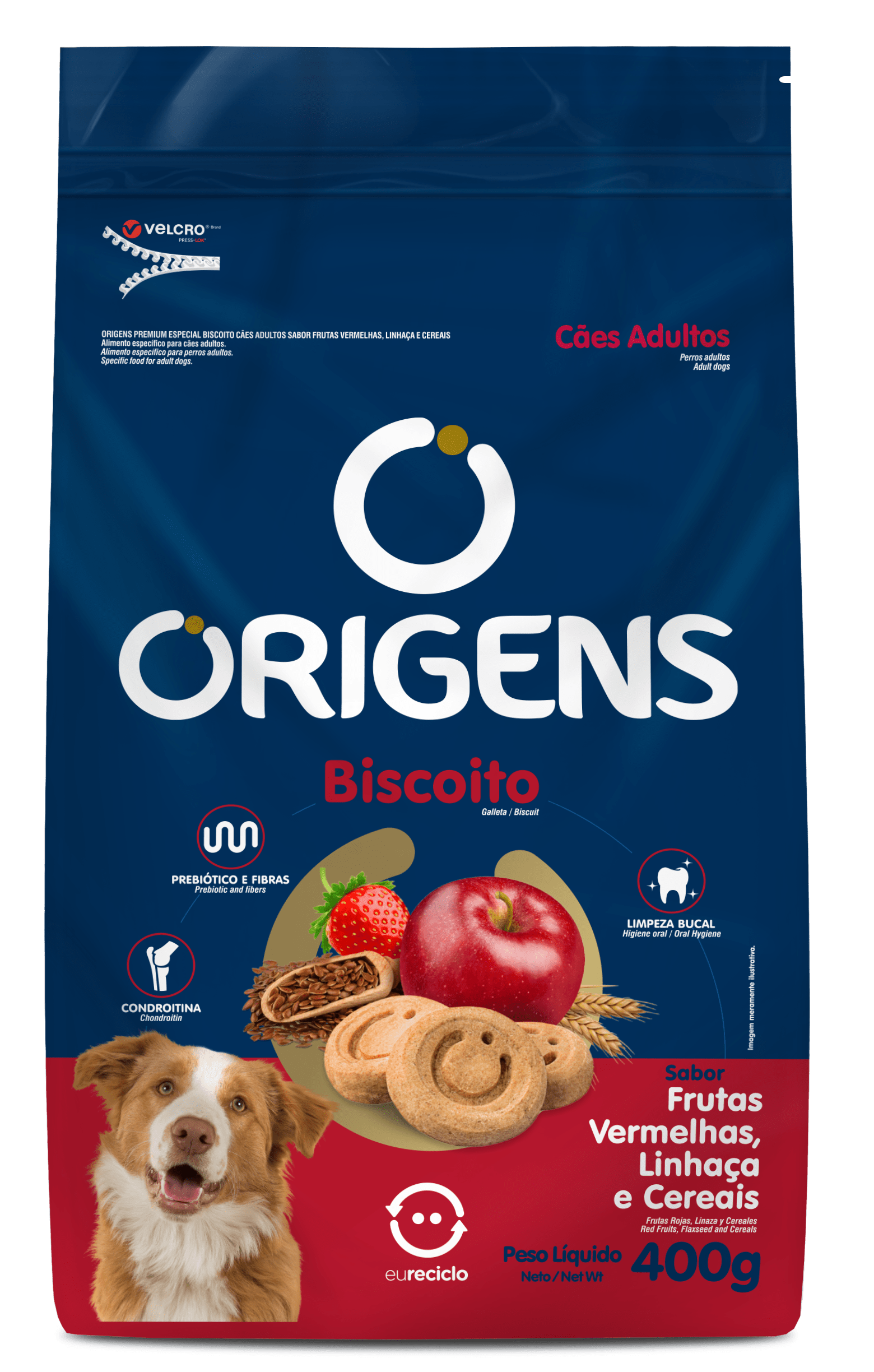 Origens Premium Especial Biscoito Cães Adultos Sabor Frutas Vermelhas, Linhaça e Cereais