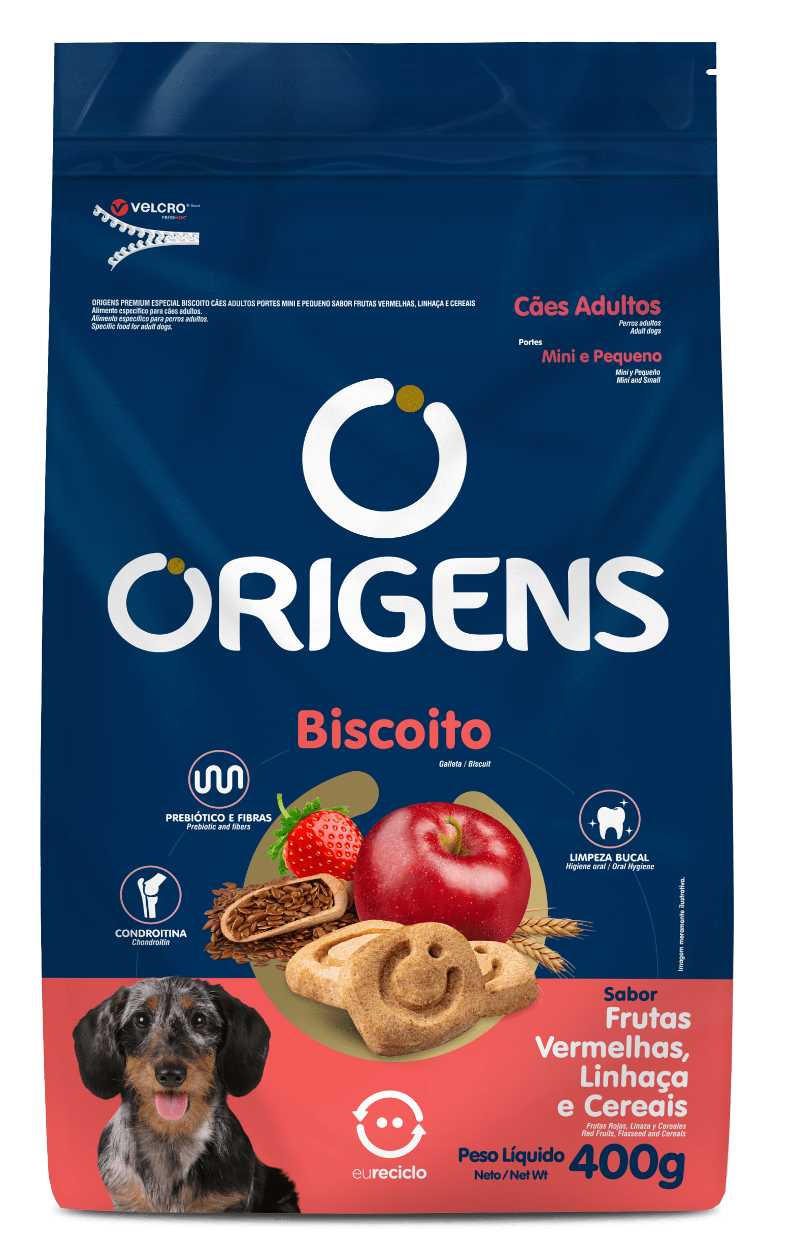 Origens Premium Especial Biscuit Adult Dogs Mini and Small Breeds Red Fruits, Flaxseed and Cereals Flavor
