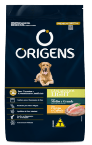 Origens Premium Especial Light Cães Adultos Portes Médio e Grande Sabor Frango e Cereais
