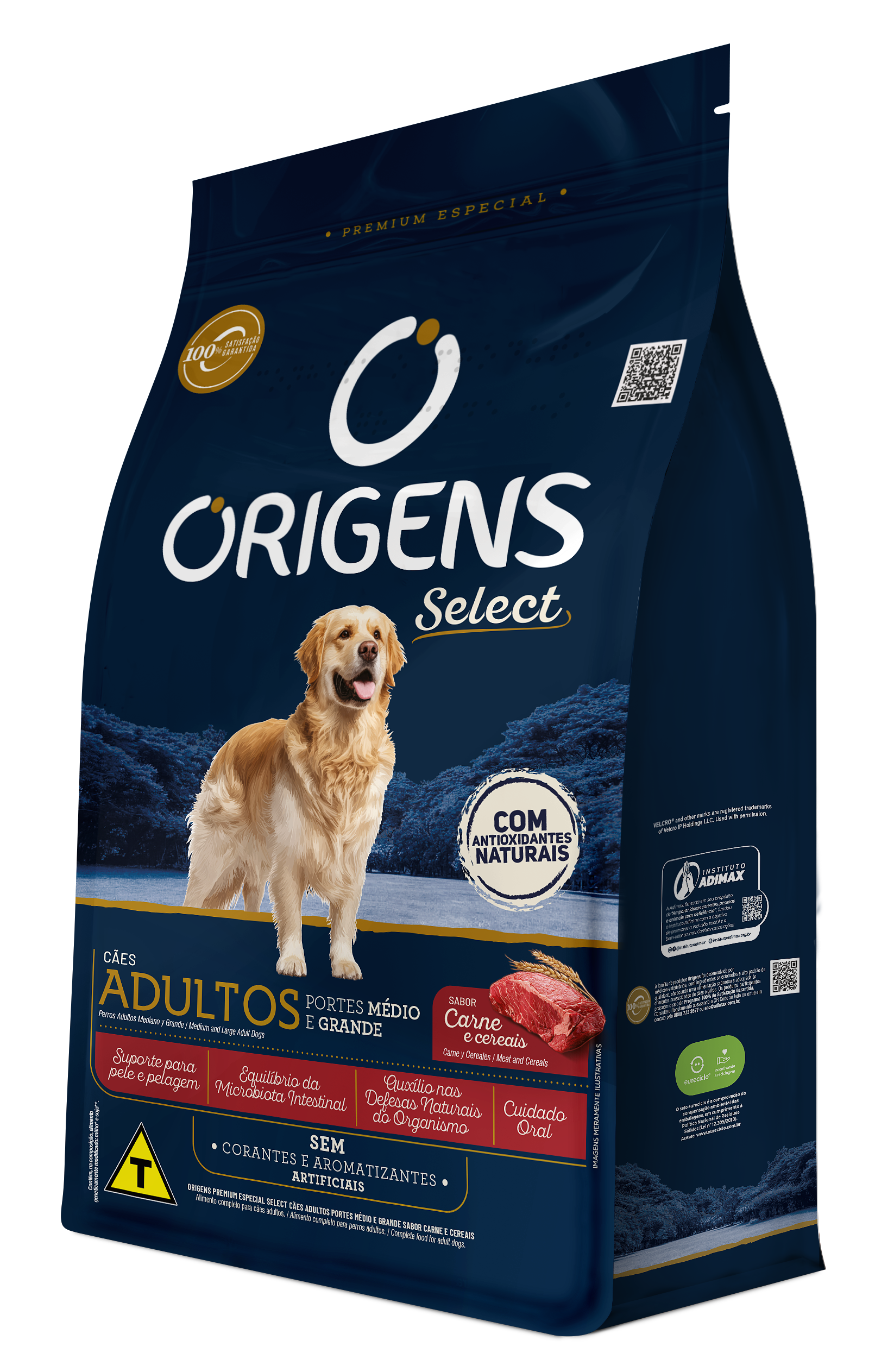 ESQUERDO Origens Premium Especial Select Cães Adultos Portes Médio e Grande Sabor Carne e Cereais