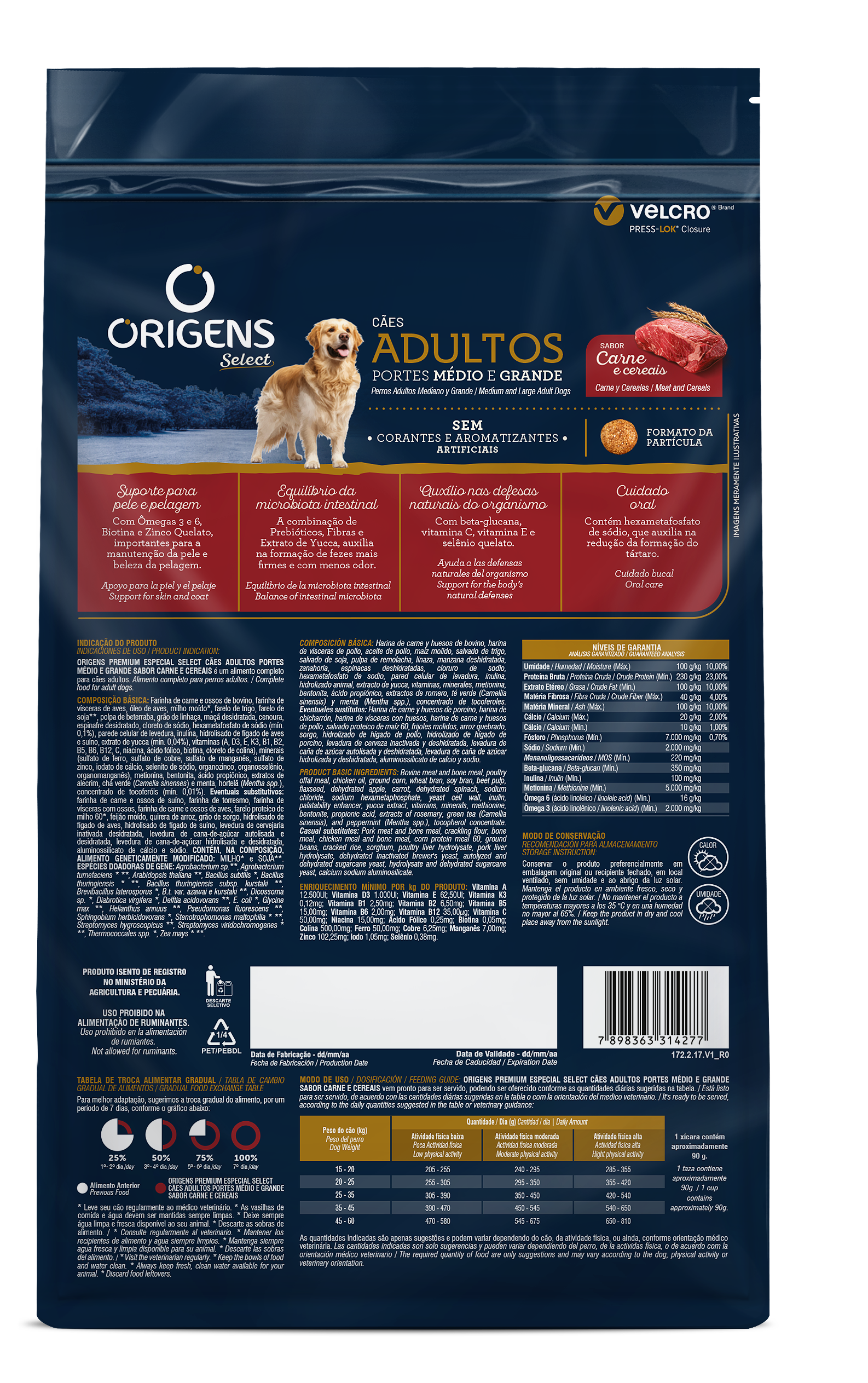 VERSO Origens Premium Especial Select Cães Adultos Portes Médio e Grande Sabor Carne e Cereais