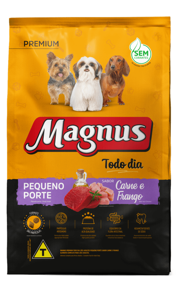 Magnus Premium Todo Dia Cães Adultos Pequeno Porte Sabor Carne e Frango