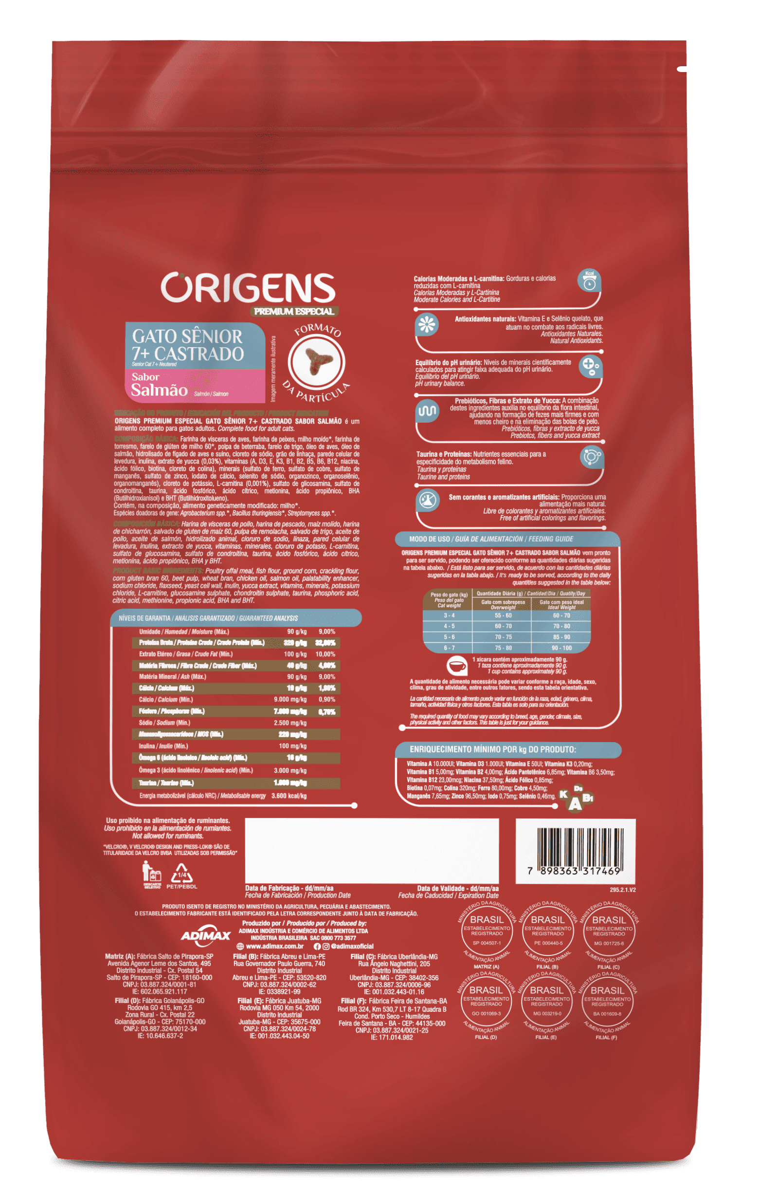 Origens gato castrado salmao 3kg - Adimax - Ração Seca para Gato