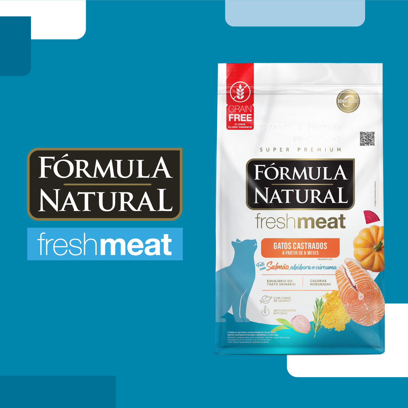 Fórmula Natural Fresh Meat Gatos Castrados Salmão, Abóbora e