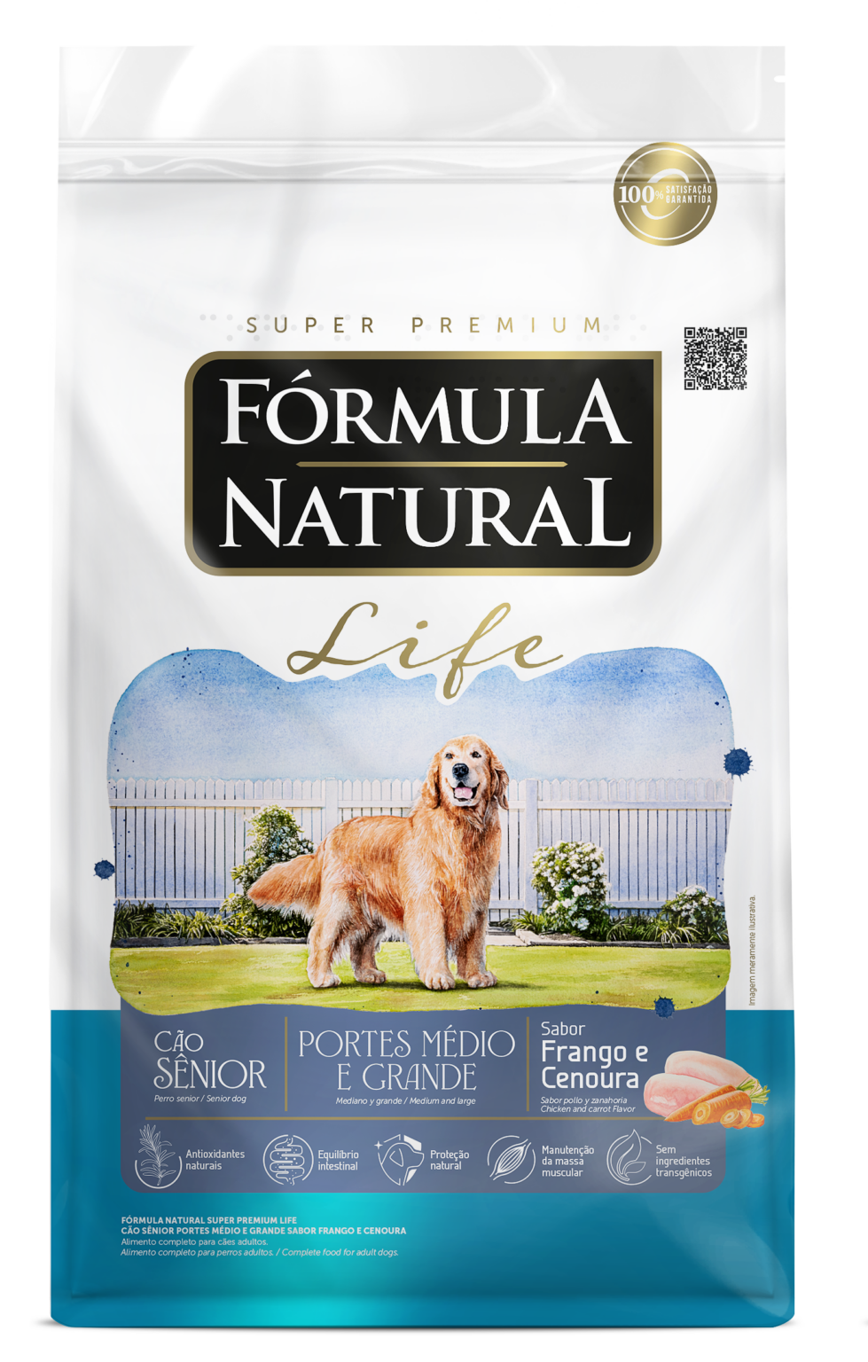 Fórmula Natural Super Premium Life Cão Sênior Portes Médio e Grande Sabor Frango e Cenoura