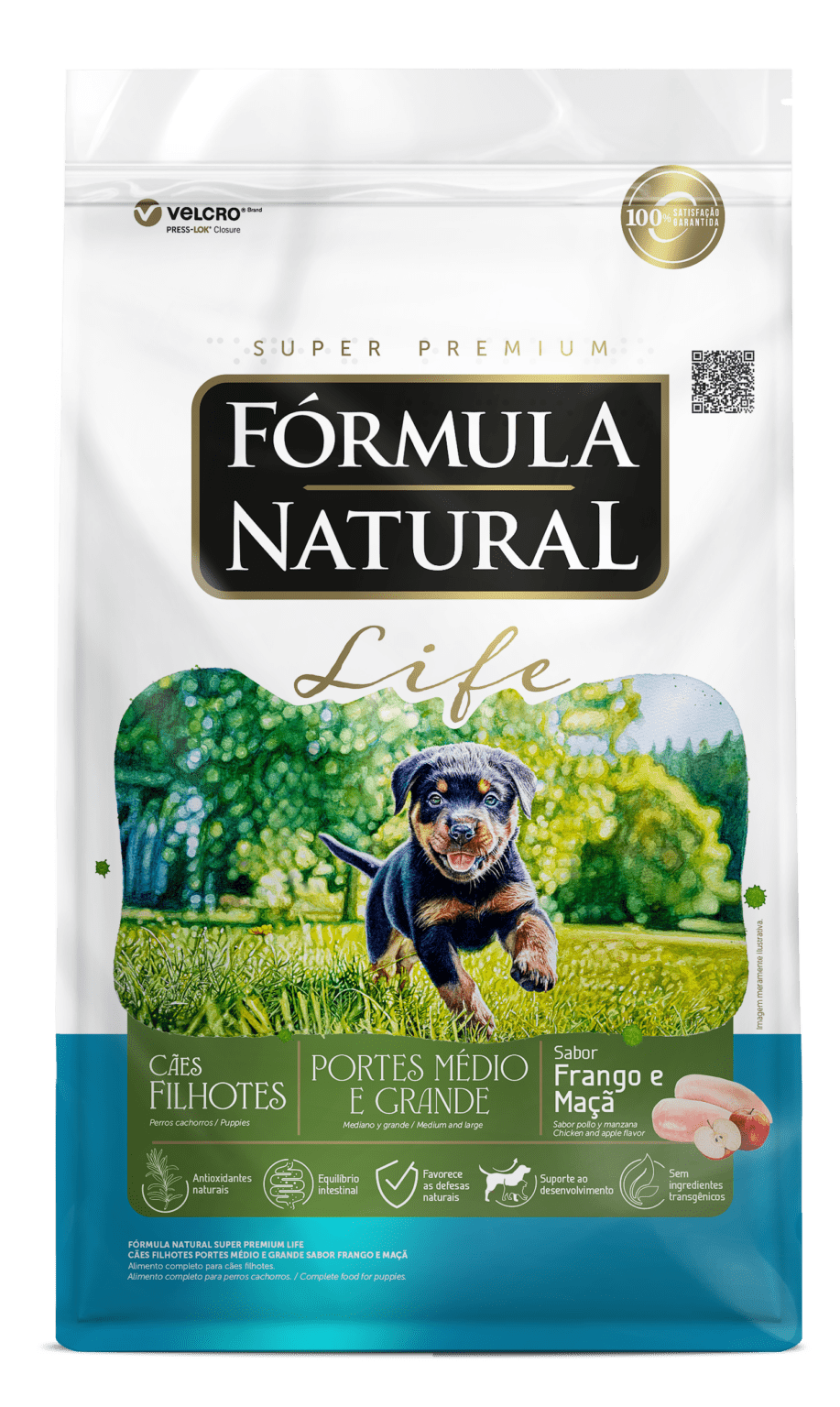Fórmula Natural Super Premium Life Cães Filhotes Portes Médio e Grande Sabor Frango e Maçã