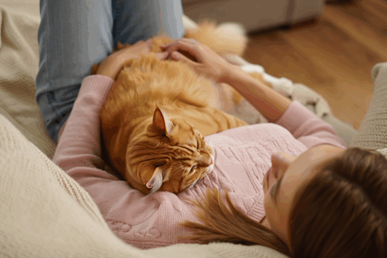 Gato sendo afagado pela tutora