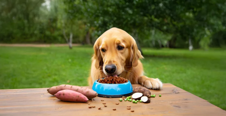 Cão comendo ração grain free